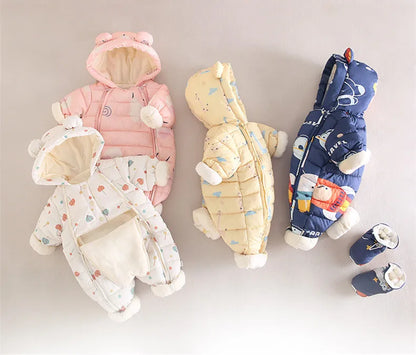 2023 Winter warmes Neugeborenes 3m 6m 9m 12m 18m 24m Kleinkind Kinder plus Samt Overall Muster dicke Jungen Mädchen Stram pler mit Schuhen