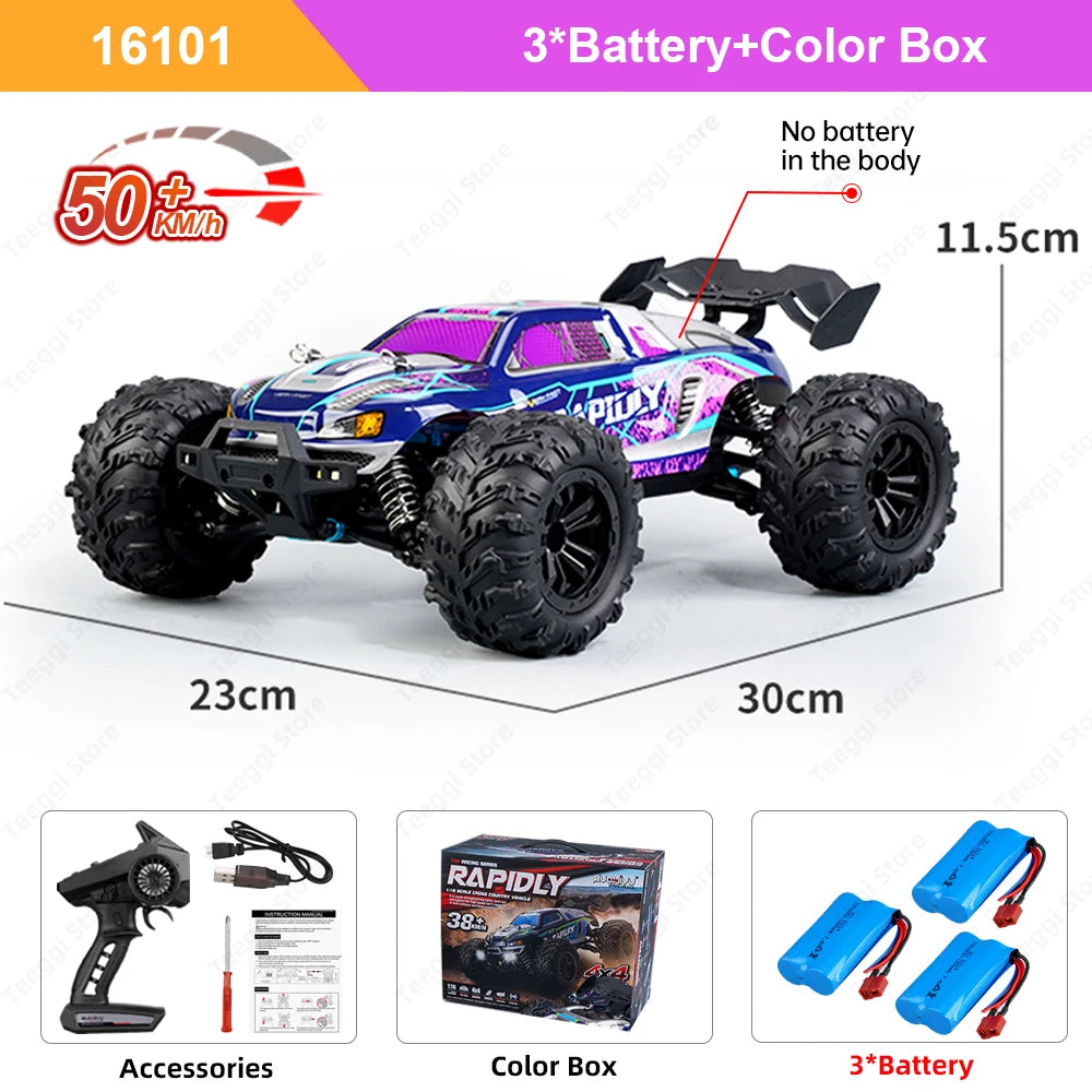 Teeggi 16101/16102 PRO 1:16 Hochgeschwindigkeits-RC-Auto mit LED-Licht Drift 70 km/h 4WD RC Off-Road-Auto Monster Truck Spielzeug für Kinder Geschenke