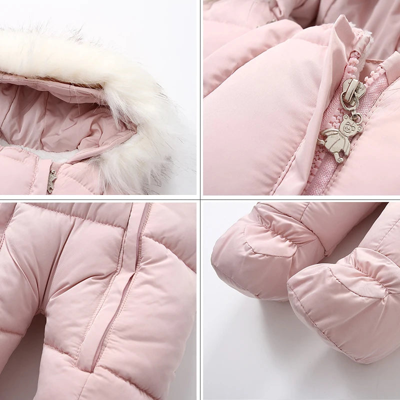 2024 neue Winter Baby Strampler Dicke Warme Infant Mit Kapuze Innen Fleece Overall Neugeborenen Jungen Mädchen Overalls Kleinkind Kleidung Set
