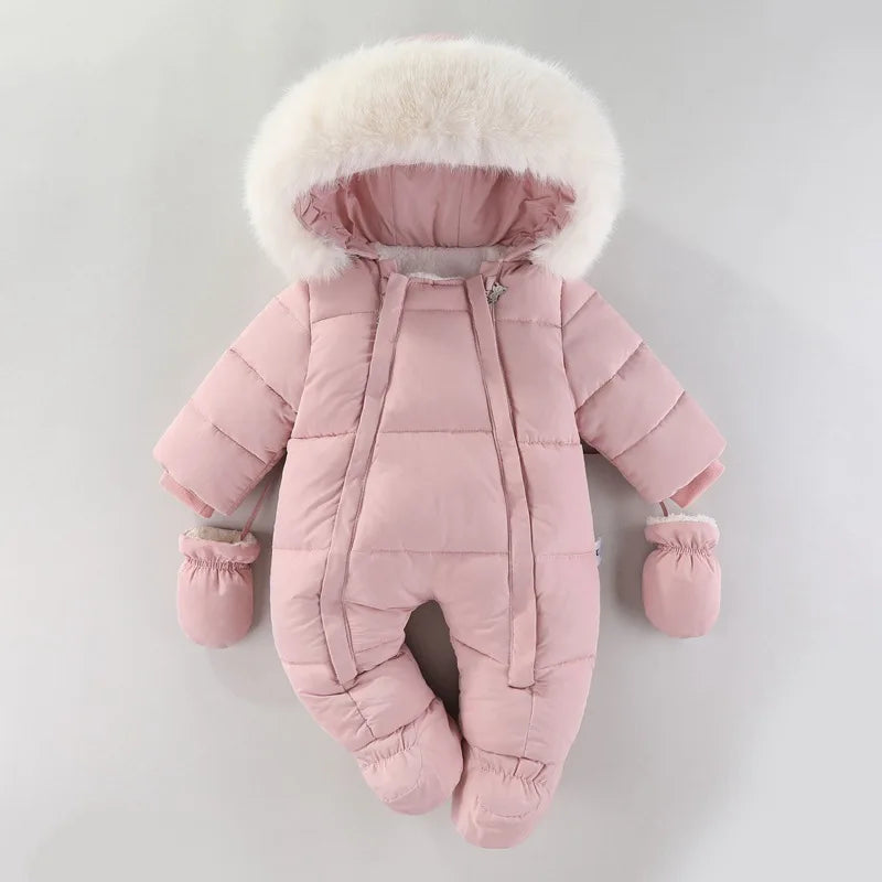 Winter Neugeborenen Baby Mädchen Kleidung Verdicken Baby Strampler Mit Handschuhe Warme Baby Overall Mit Kapuze Plus Samt kinder Kleidung 0-18M