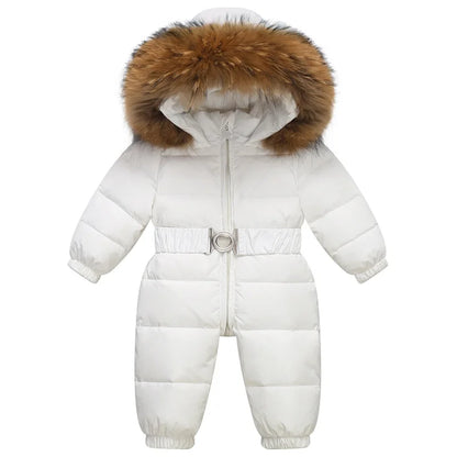 Kinder Winter Overalls wasserdichte Kapuze Mädchen Daunen jacke Baby Boy warmen Overall Kleinkind Mädchen Kunst pelz Ski anzug Kinder Schnee anzug