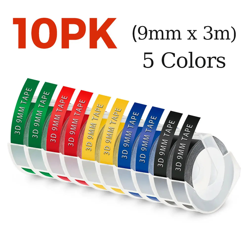 9 mm Dymo 3D-Etikettenband mit selbstklebendem B90-Etikettendrucker, ähnlich wie Dymo 12965 Embossing Label Maker, Schreibmaschine, Dymo Labeller