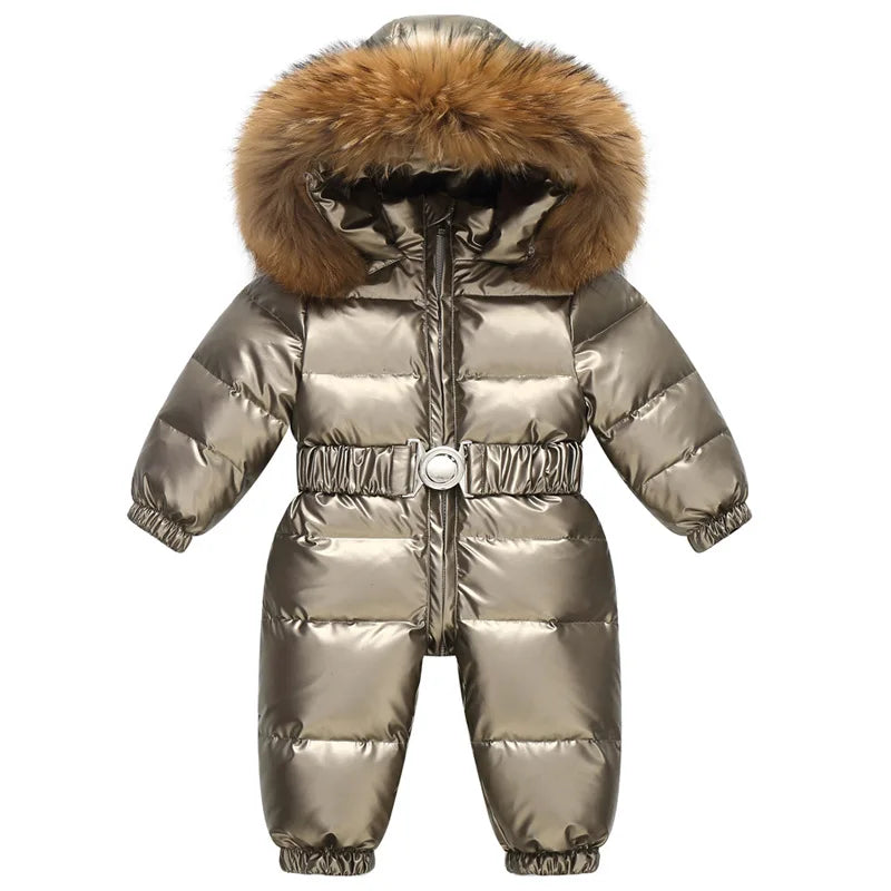 Kinder Winter Overalls wasserdichte Kapuze Mädchen Daunen jacke Baby Boy warmen Overall Kleinkind Mädchen Kunst pelz Ski anzug Kinder Schnee anzug