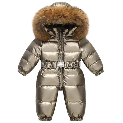 Kinder Winter Overalls wasserdichte Kapuze Mädchen Daunen jacke Baby Boy warmen Overall Kleinkind Mädchen Kunst pelz Ski anzug Kinder Schnee anzug