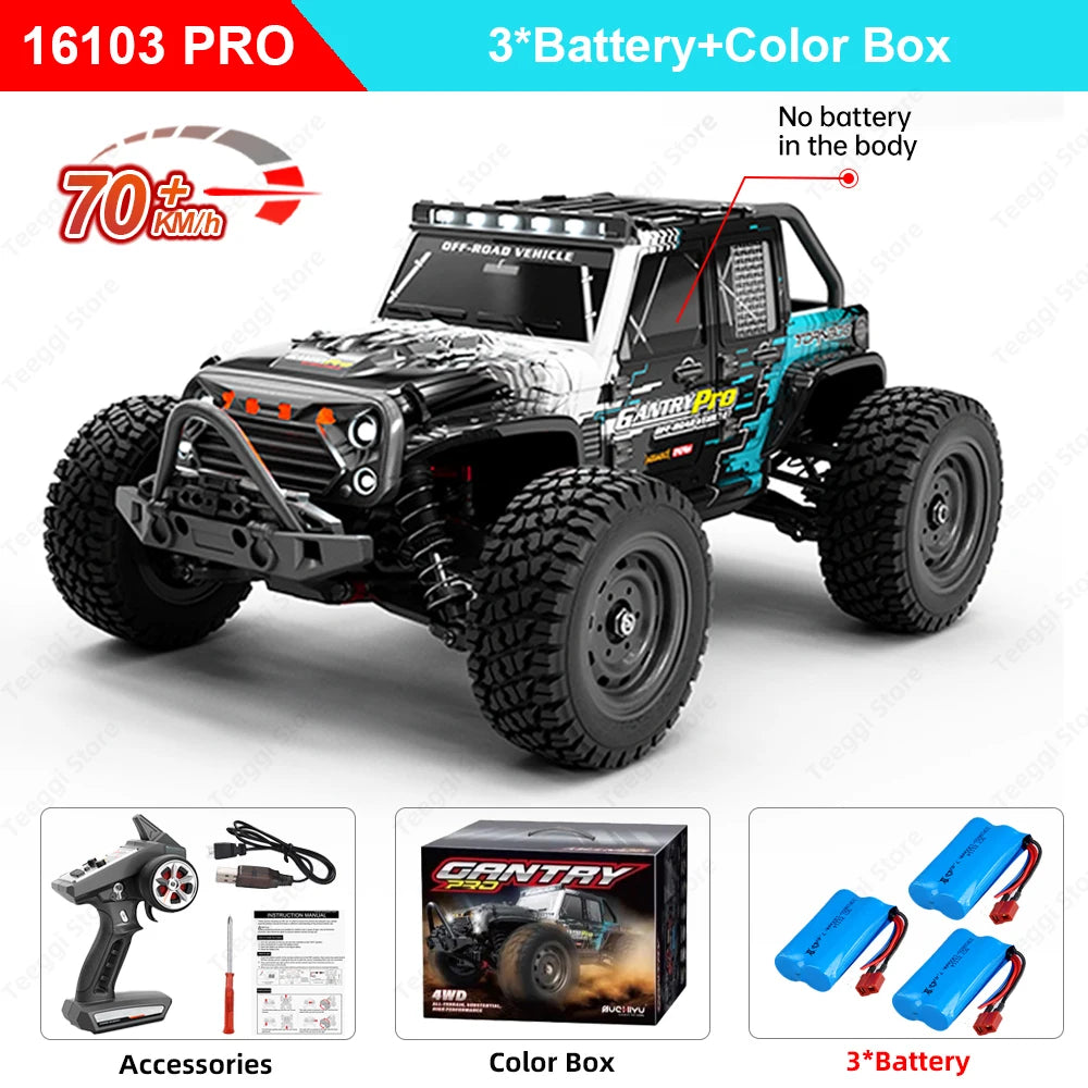 Teeggi 16101/16102 PRO 1:16 Hochgeschwindigkeits-RC-Auto mit LED-Licht Drift 70 km/h 4WD RC Off-Road-Auto Monster Truck Spielzeug für Kinder Geschenke