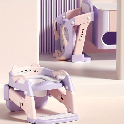 3-in-1 Kids Toilet Training Seat, Multifunctional Step Stool for Children, Foldable Step Stool with Non-Slip Footrest - Adjustable Height, Durable Plastic, Space-Saving Design, Neutral Color, Safe Grip Handle, Ideal for Home