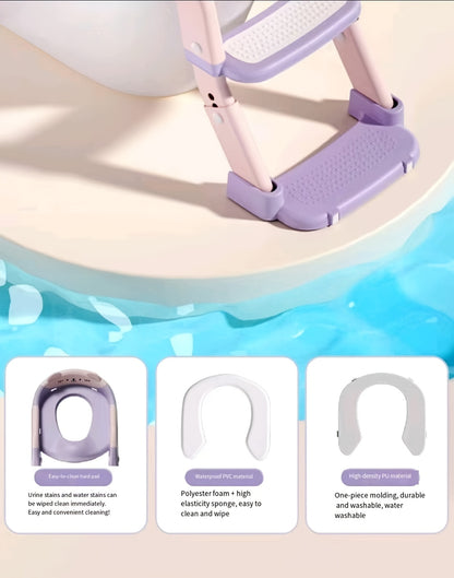 3-in-1 Kids Toilet Training Seat, Multifunctional Step Stool for Children, Foldable Step Stool with Non-Slip Footrest - Adjustable Height, Durable Plastic, Space-Saving Design, Neutral Color, Safe Grip Handle, Ideal for Home