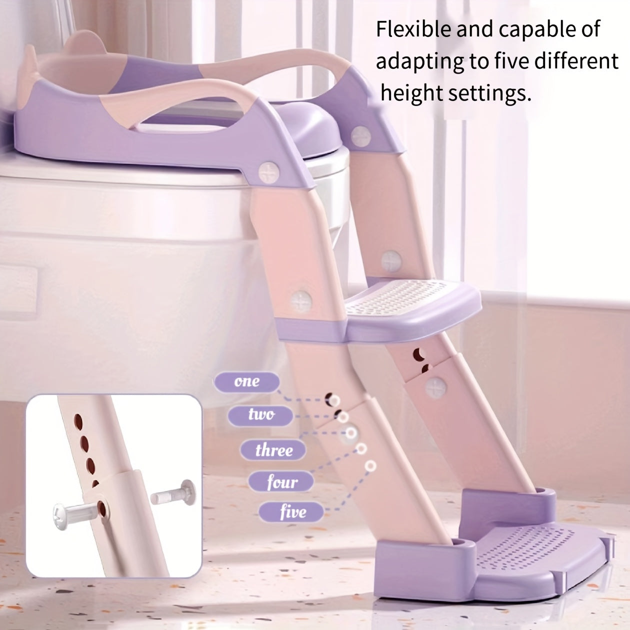 3-in-1 Kids Toilet Training Seat, Multifunctional Step Stool for Children, Foldable Step Stool with Non-Slip Footrest - Adjustable Height, Durable Plastic, Space-Saving Design, Neutral Color, Safe Grip Handle, Ideal for Home