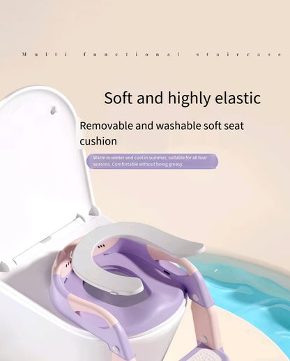 3-in-1 Kids Toilet Training Seat, Multifunctional Step Stool for Children, Foldable Step Stool with Non-Slip Footrest - Adjustable Height, Durable Plastic, Space-Saving Design, Neutral Color, Safe Grip Handle, Ideal for Home