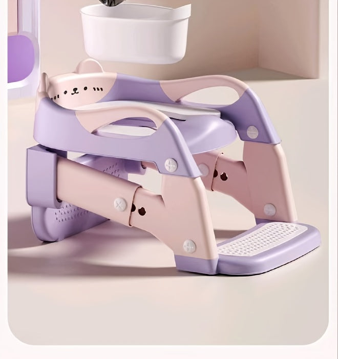 3-in-1 Kids Toilet Training Seat, Multifunctional Step Stool for Children, Foldable Step Stool with Non-Slip Footrest - Adjustable Height, Durable Plastic, Space-Saving Design, Neutral Color, Safe Grip Handle, Ideal for Home