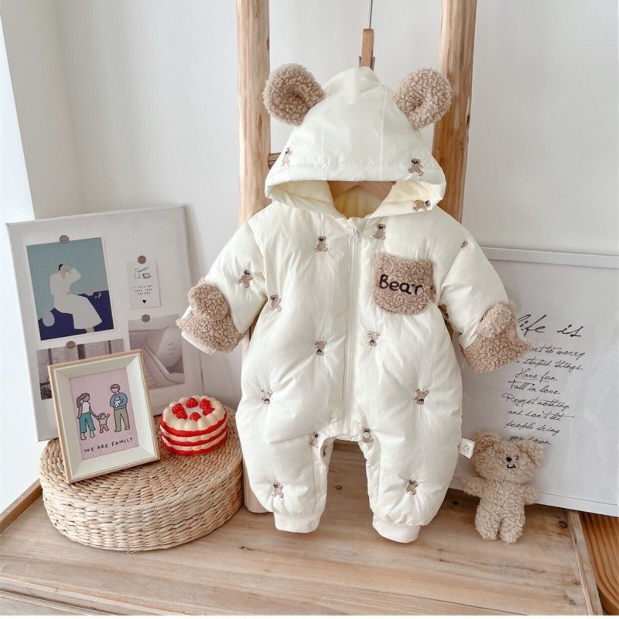 Baby Winterjacke Schneeanzug Overall mit Kapuze, Strampler Jungen Mädchen Langar