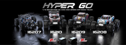 Amewi Hyper GO 16208 Monster Truck Brushless 4WD 1:16 RTR Blau/Weiß 2s Lipo Akku